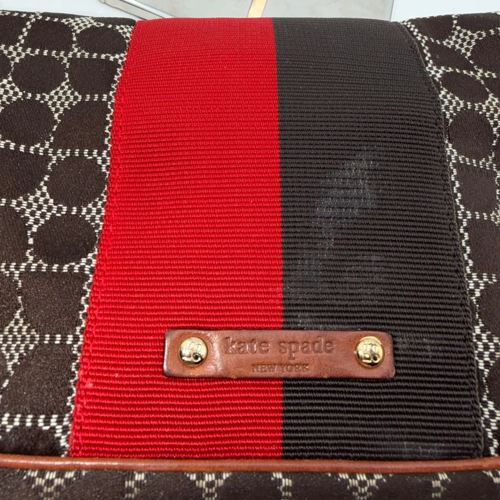 Kate Spade New York Signature Pattern Striped Shoulder Bag Brown Red - Image 13