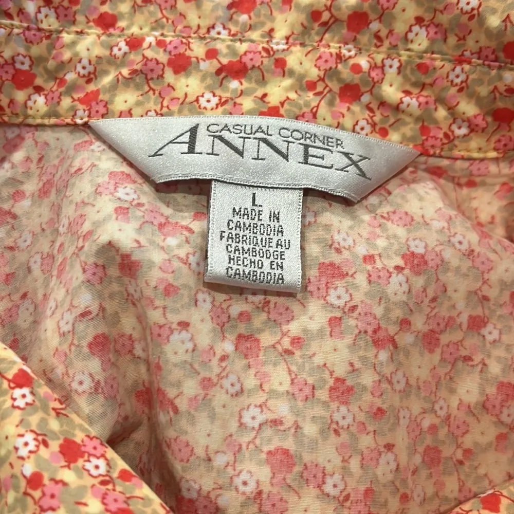 Casual Corner Annex 60s 70s Floral Bohemian Collared Tie Waist Crop Top Sz L Orange Size L - Image 7