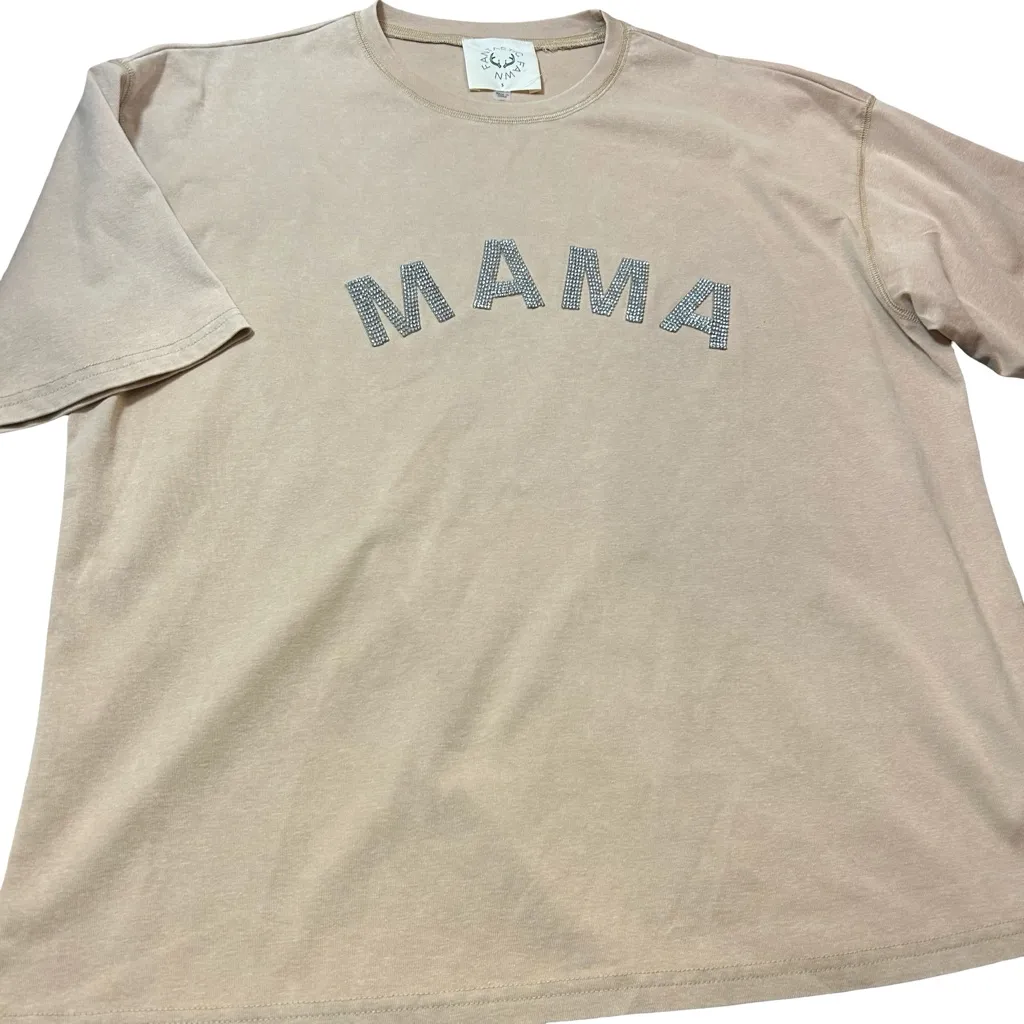 Fantastic Fawn MAMA Rhinestone Oversized Tee – Creamy Tan (Boutique) - Image 5