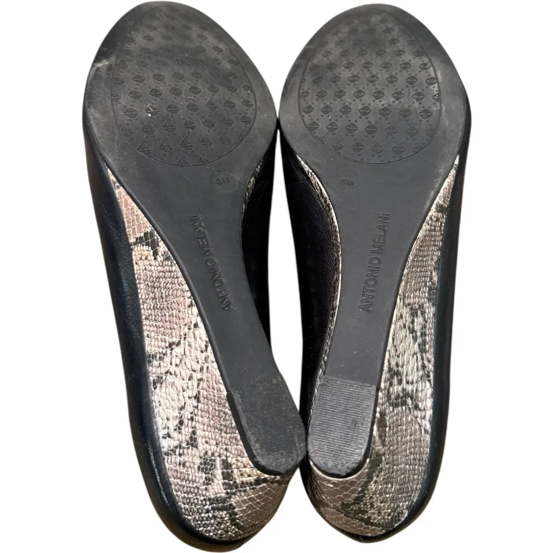 ANTONIO‎ MELANI Black Leather Round Toe Snakeskin Heel Wedges Size 8 - Image 5