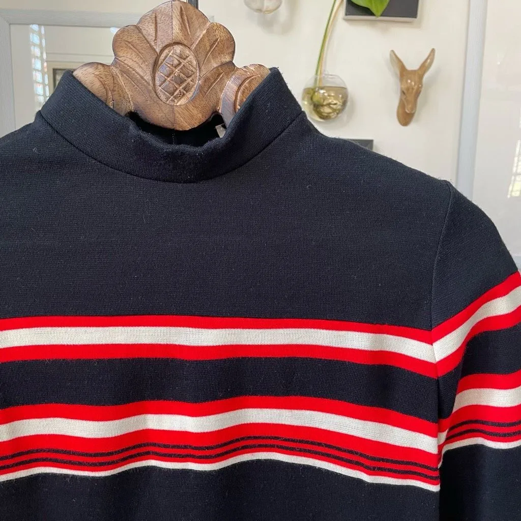 Vintage 70s Fire Islander Mock Neck Back Zip Top 11/12 M Black Size M - Image 2