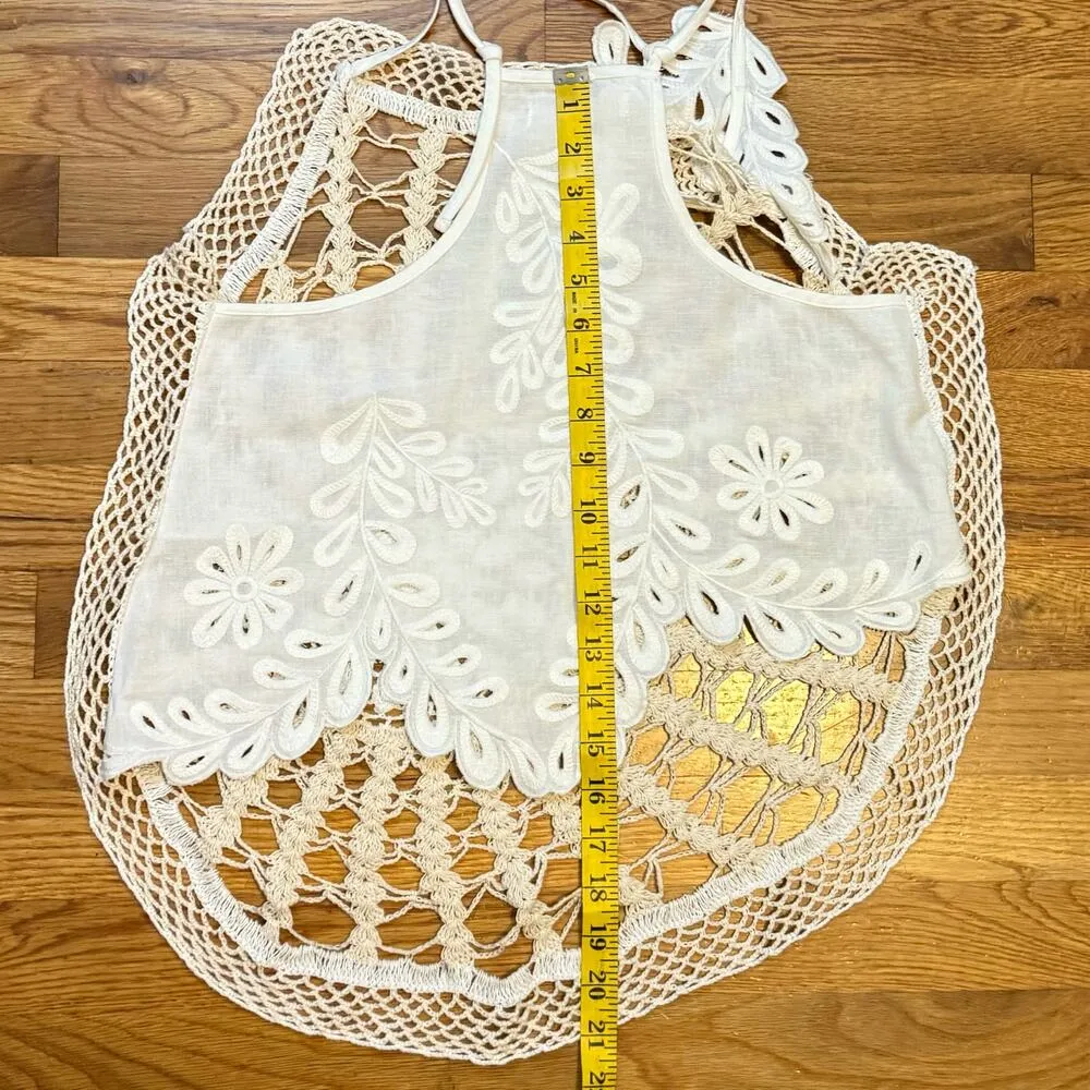 By Anthropologie Women’s Small Pieced Crochet Sweater Tank Ivory Cotton Top - Image 5