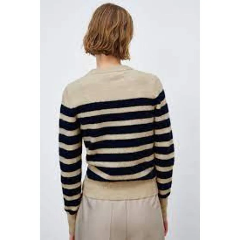 Zara wool alpaca blend stripe sweater rhinestone buttons M - Image 2