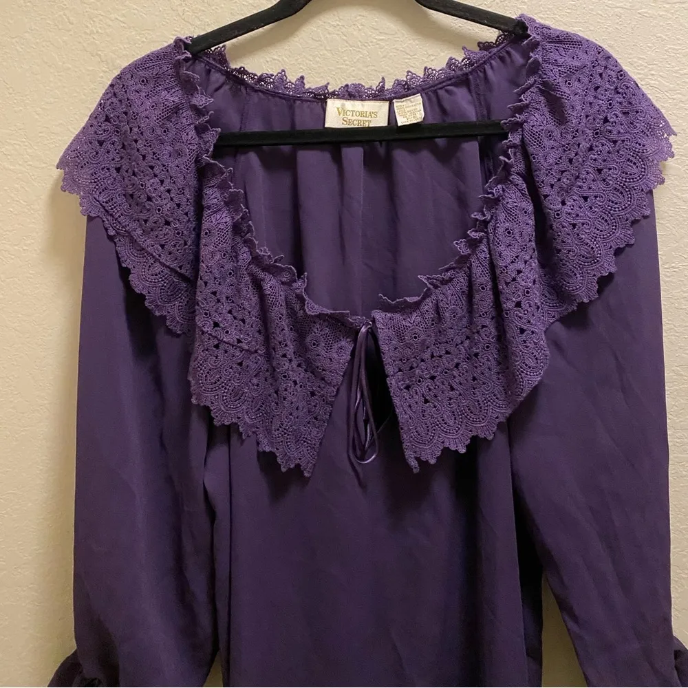 Victorias Secret Gold Label Vintage Purple Lace Trim Lingerie Nightgown Size S - Image 2