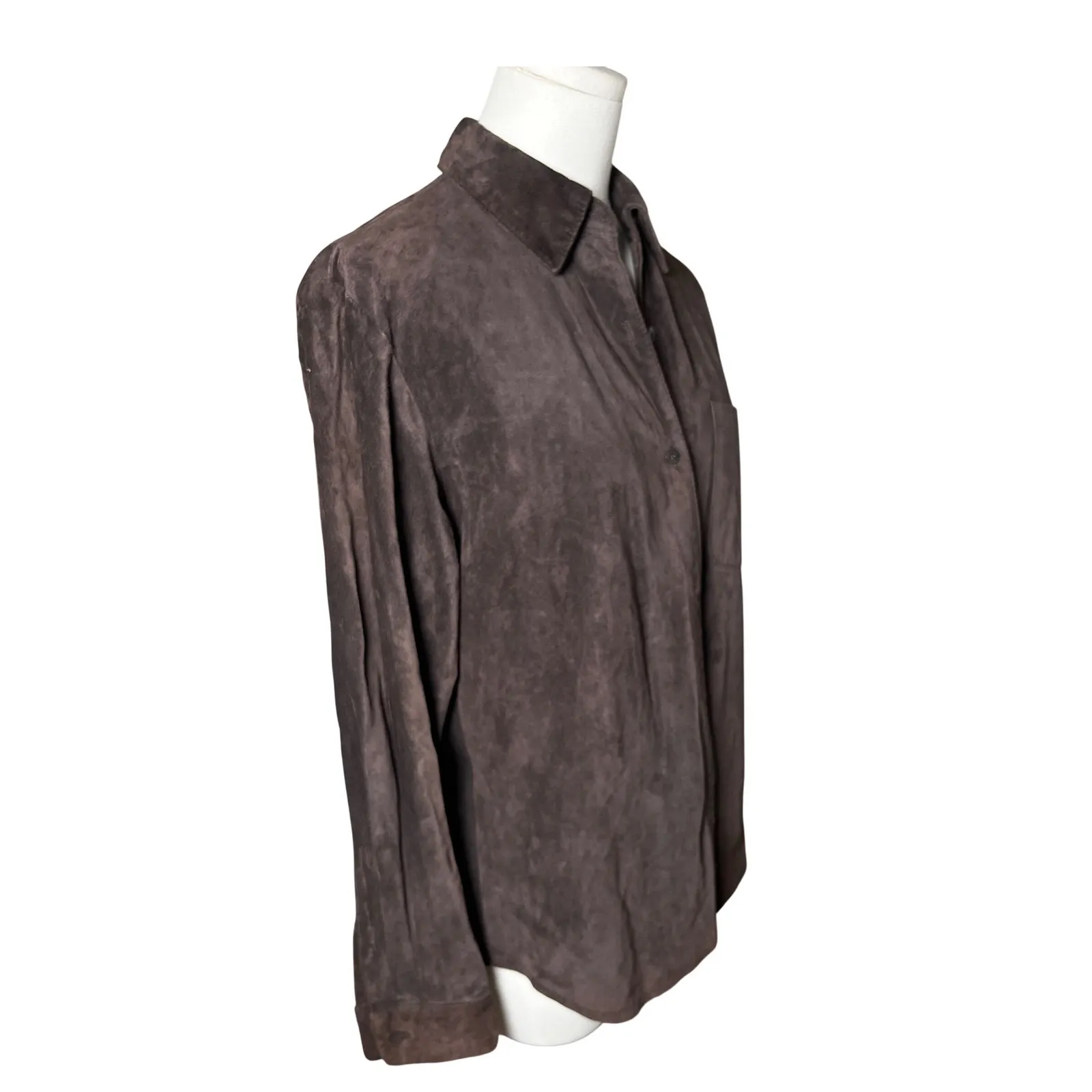 Suede Leather Button Front Shirt Jacket Brown Ann Taylor Womens S - Image 2