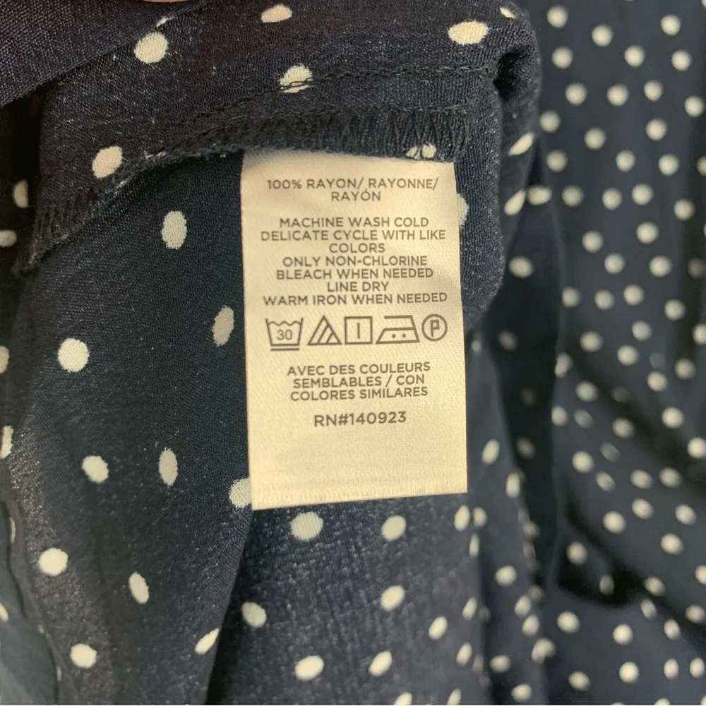 LOFT women's size 12 large outlet blue white Polka Dot Navy Dress ruffle sleeve - Image 4