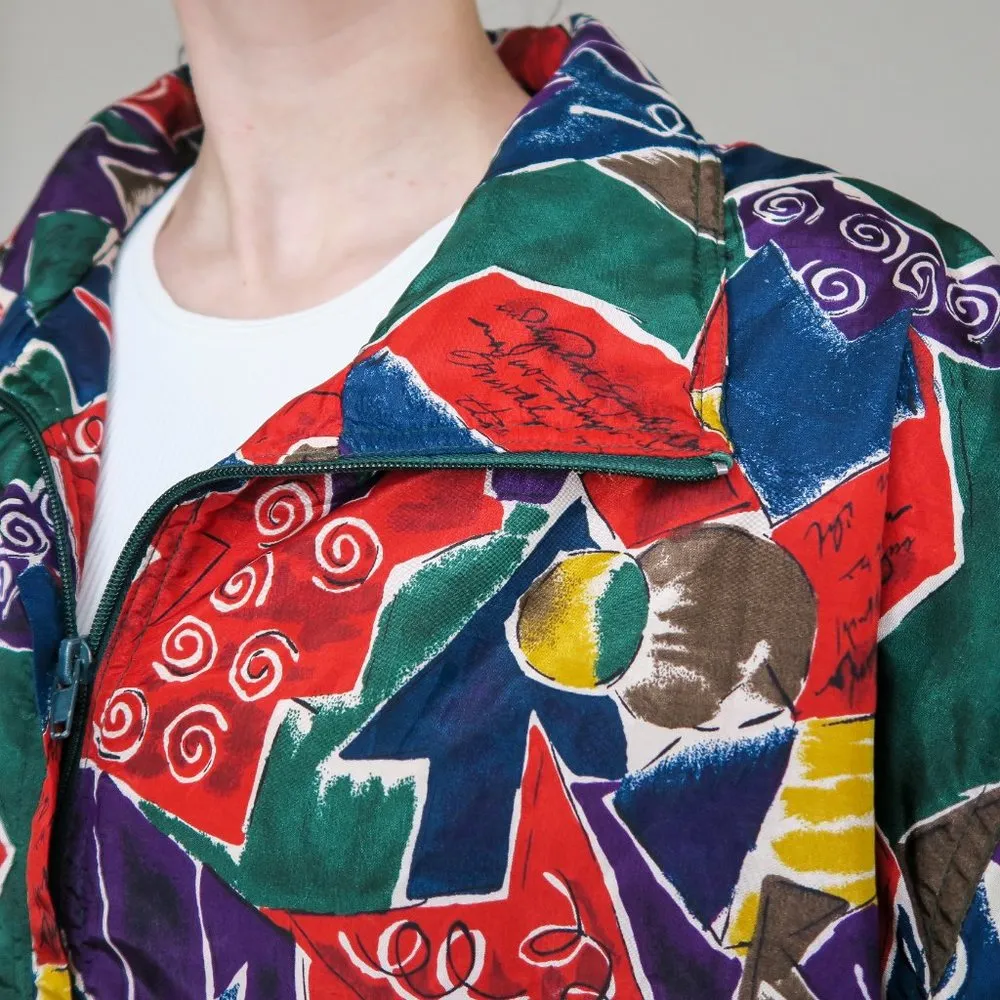 Vintage 80s EVR Geometric Windbreaker Bomber Jacket Size XL - Image 5