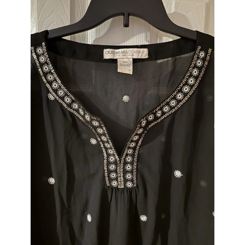 Cruise Club Women One Size Cover Up Black Beaded Embroidered Beachwear XXL - Image 5