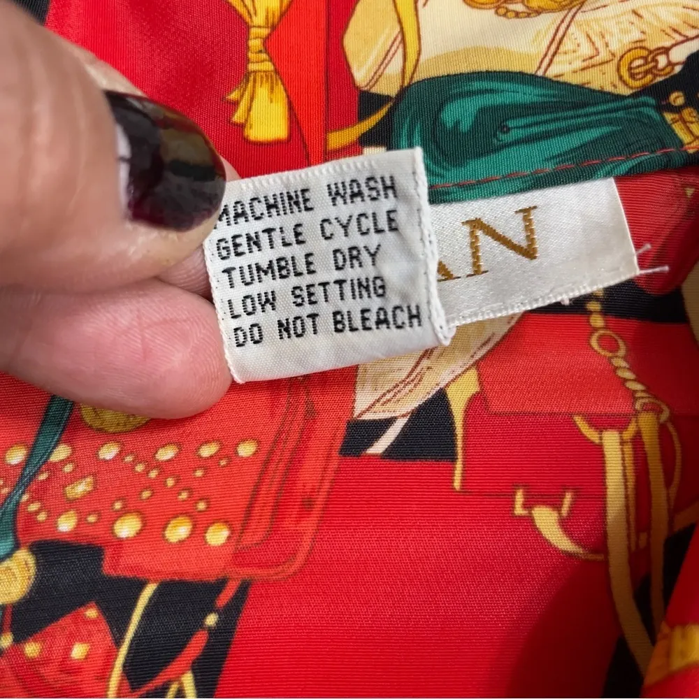 VTG 90s Jordan Womens Red Green Purse Handbag Novelty Print Button Down Blouse - Image 9