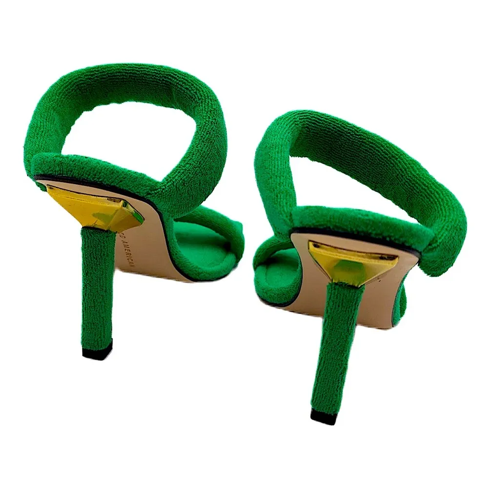 green Good American terry cloth strap heeled sandal | green terry strapped heels - Image 4