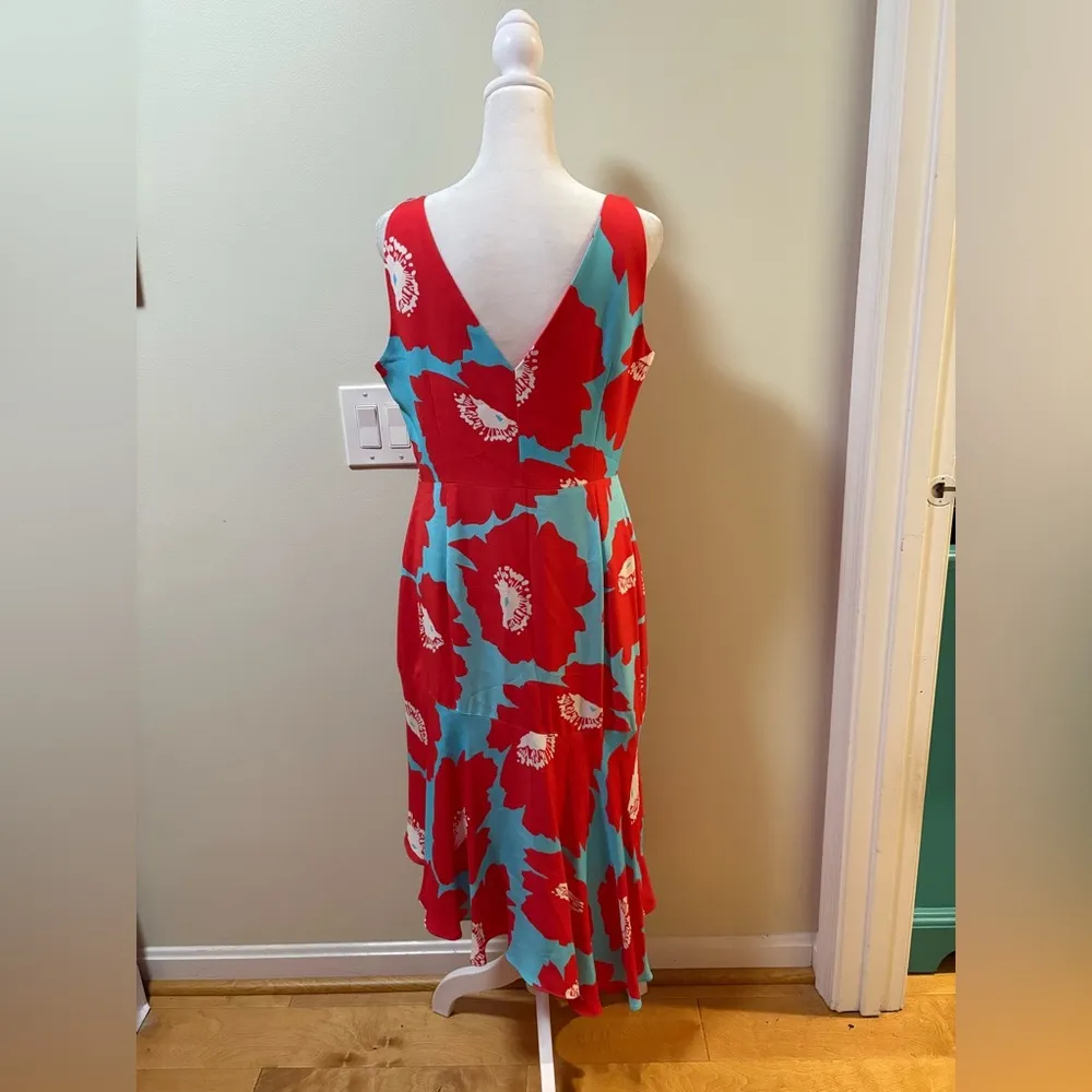 MILLY
Dashielle Pop Floral-Print Asymmetrical midi dress sz 10 blue red M - Image 3