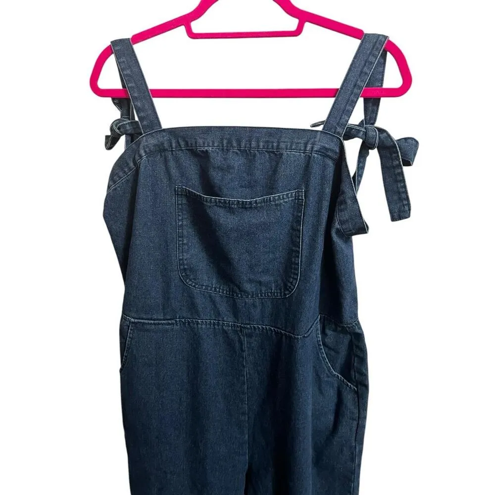 ASOS jean dungarees halter neck tie back dark denim cotton overalls jumpsuit 14 - Image 6