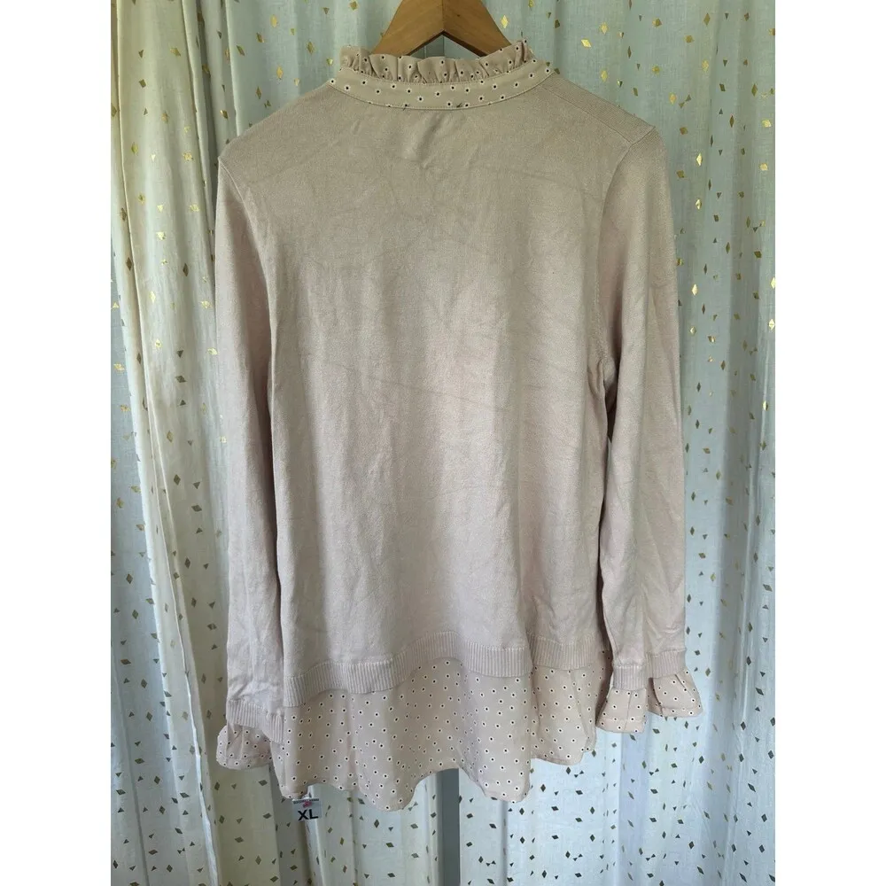 Adrianna Papell Ditsy Daisy Floral Ruffle Tie Neck Faux Layered Sweater XL - Image 4