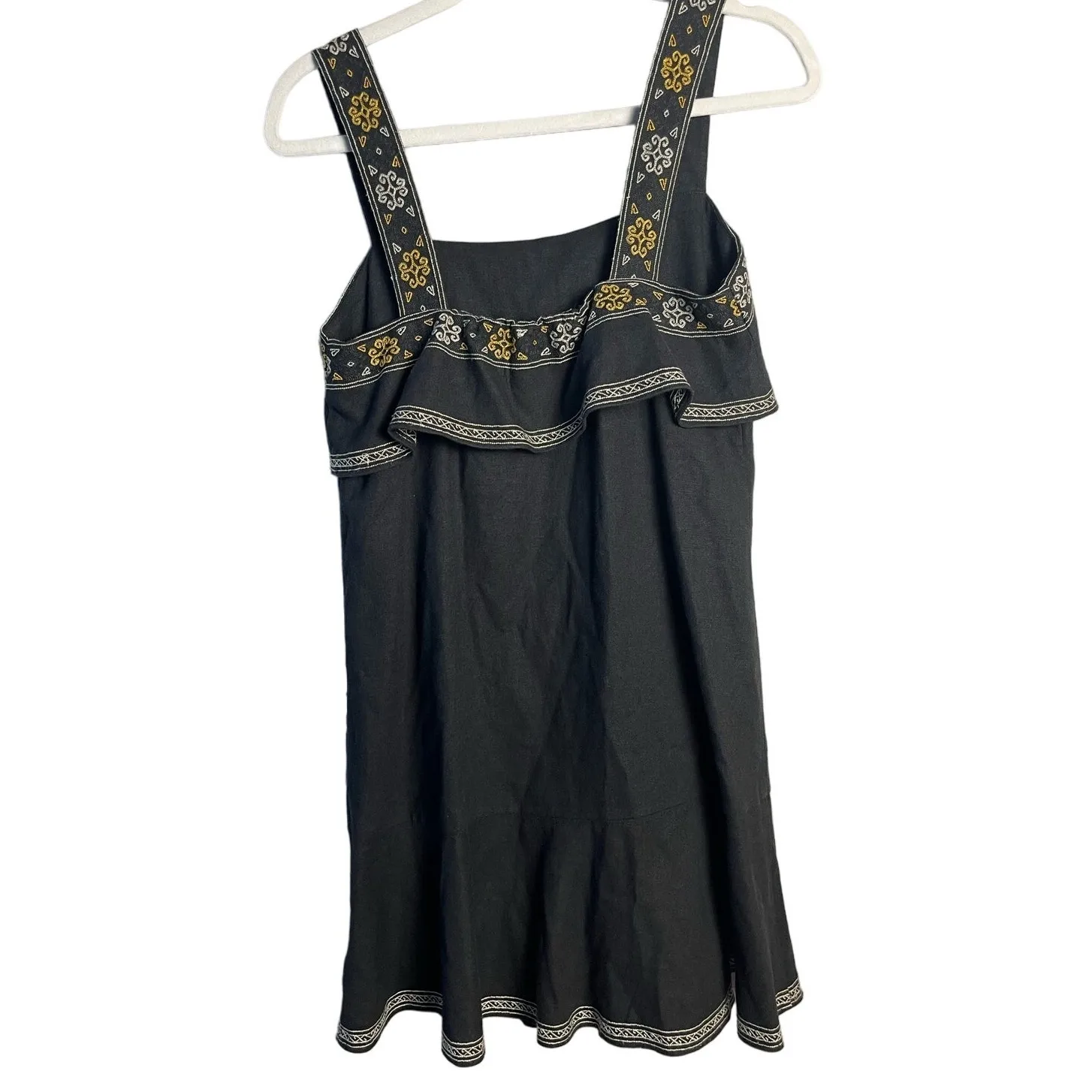 Madewell Black Linen‎ Blend Embrodiered Tiered Dress Size XXS - Image 4