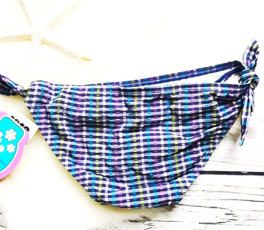 Coco Rave  Blue Gingham Plaid Printed Swim Bikini Bottom XS - Image 2