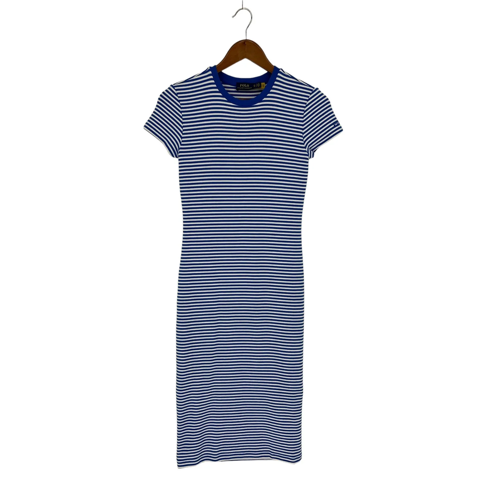Polo Ralph Lauren Striped Short Sleeve T Shirt Dress In Keel Blue White - Image 2