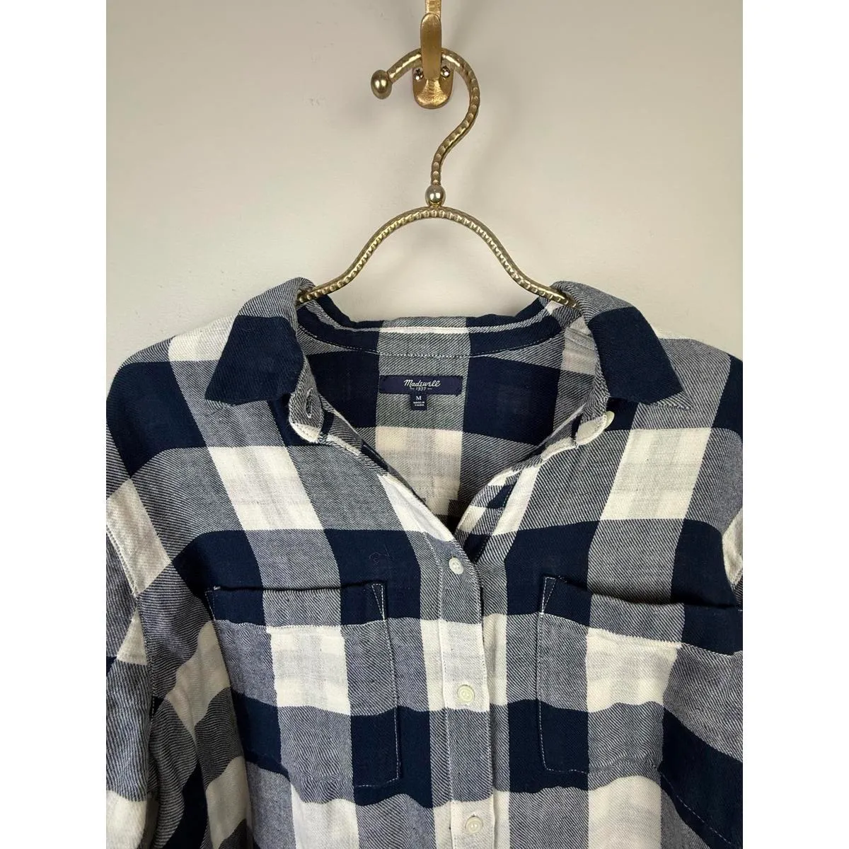 Madewell Navy Plaid Button-Up Shirt - Size - Medium - Image 4