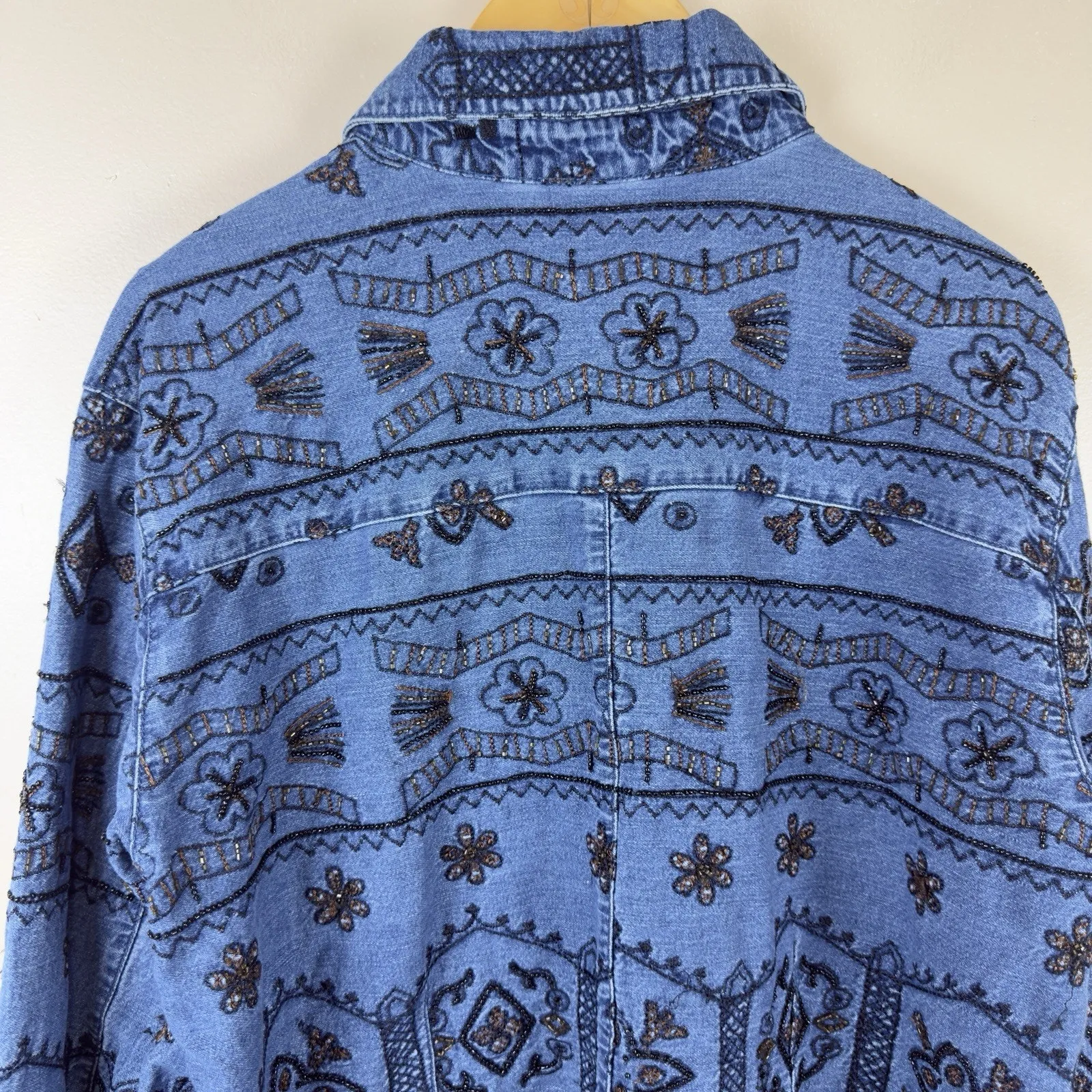 Chico’s Design Embellished Denim Jacket Size 3 Women Beaded Embroidered - Image 7