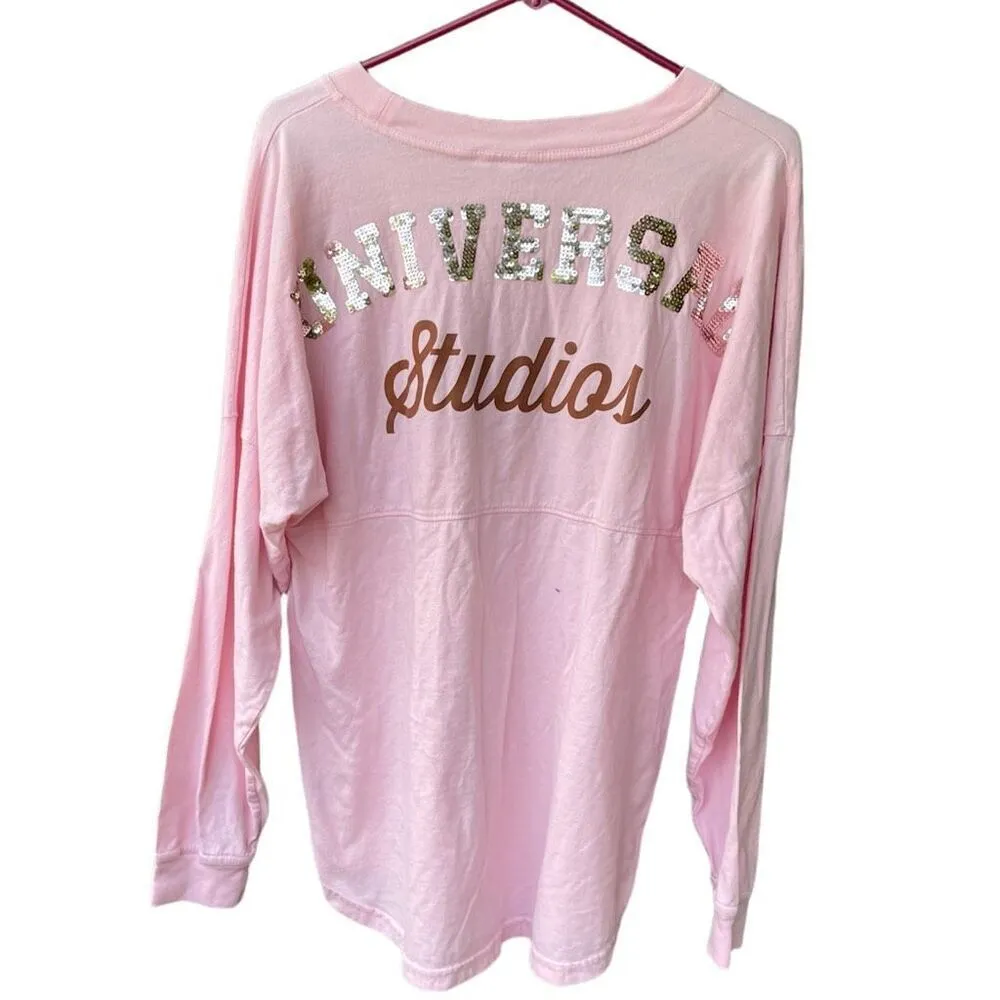 Universal Studios oversized size S spirit style jersey sequined spell out. Pink - Image 2