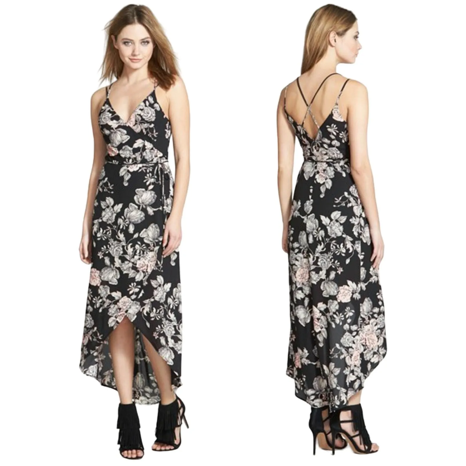 ASTR The‎ Label Faux Wrap Floral Print Tie Waist Midi Dress XS - Image 2