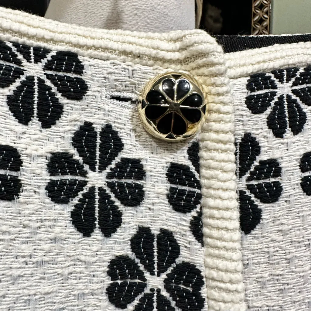 Kate Spade New York Black & White Embroidered Button-Front Mini Skirt – Size 14 - Image 3