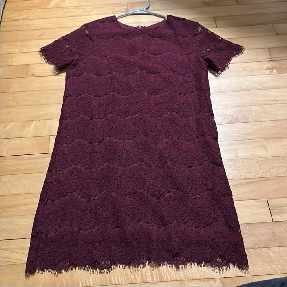 Lulu’s Take Me To Brunch Lace Shift Dress Burgundy - Image 5