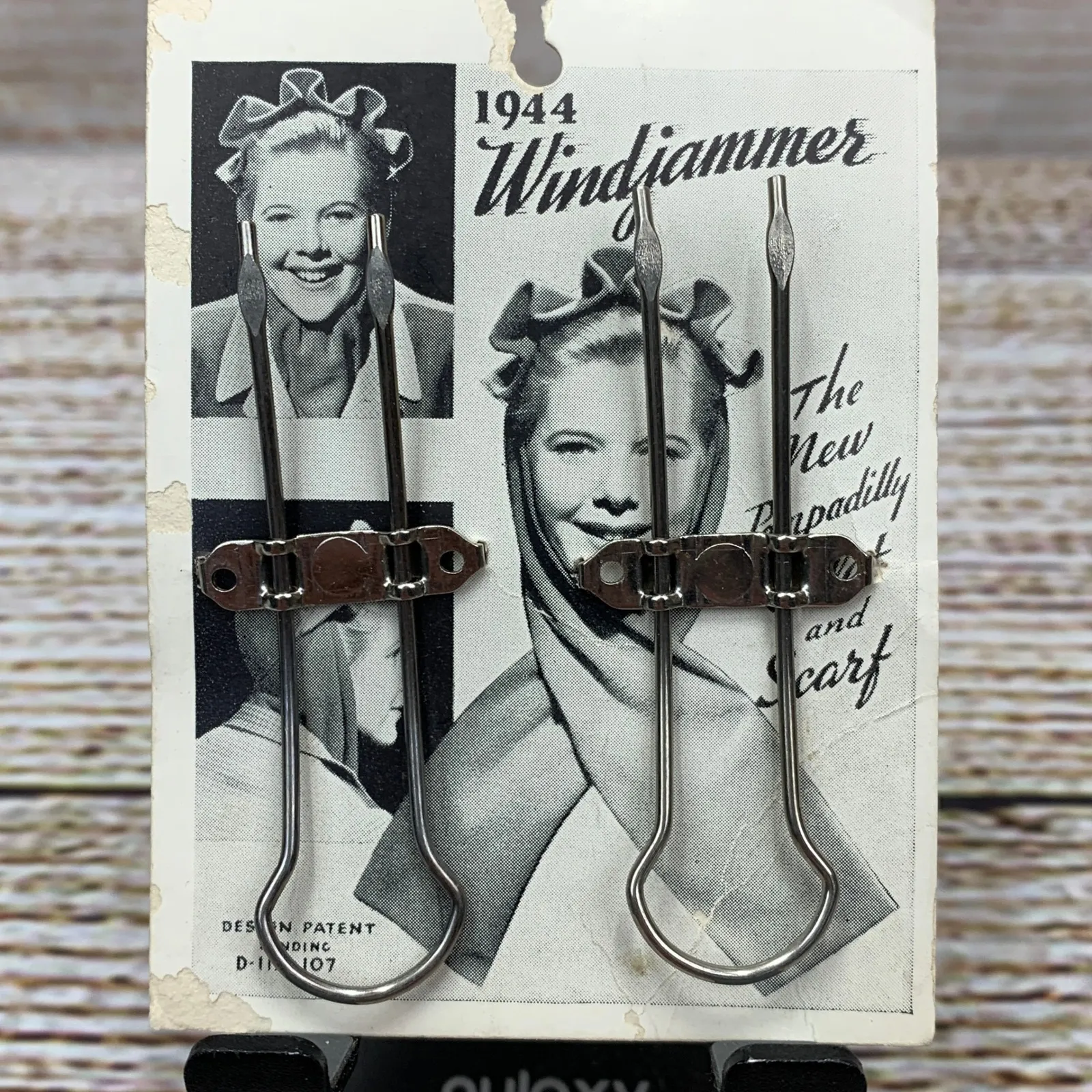 Vintage 1944 Windjammer Piccadilly Scarf Pin Clip Set On Card Tempadilly Silver - Image 2