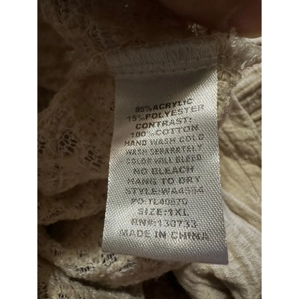 Umgee Waffle Knit Textured Blouse Women XL Beige Neutral Lagenlook Sheer Casual - Image 9