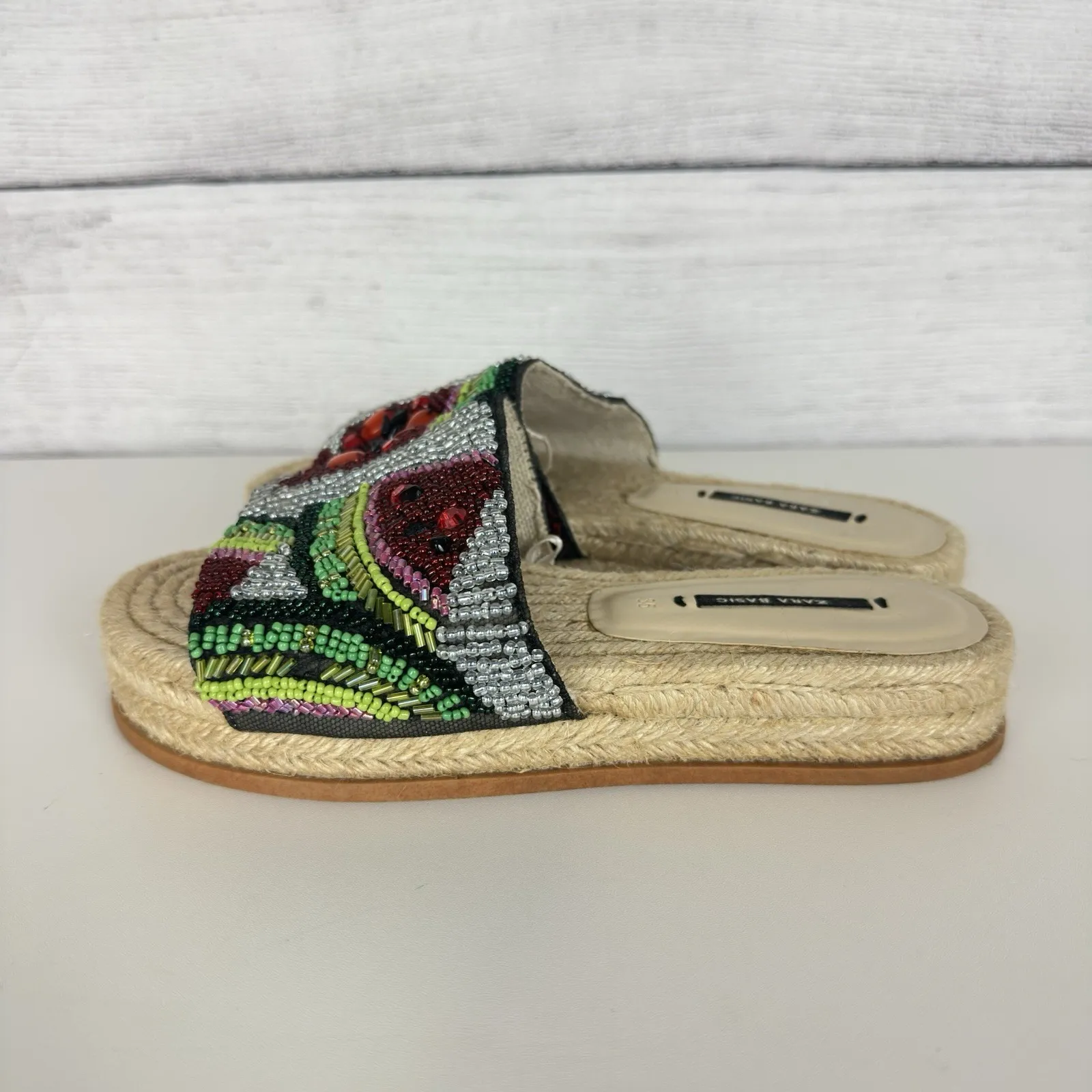 ZARA Beaded Watermelon Espadrille‎ Bohemian Sandals Sz 35/US 5 Colorful Summer - Image 6