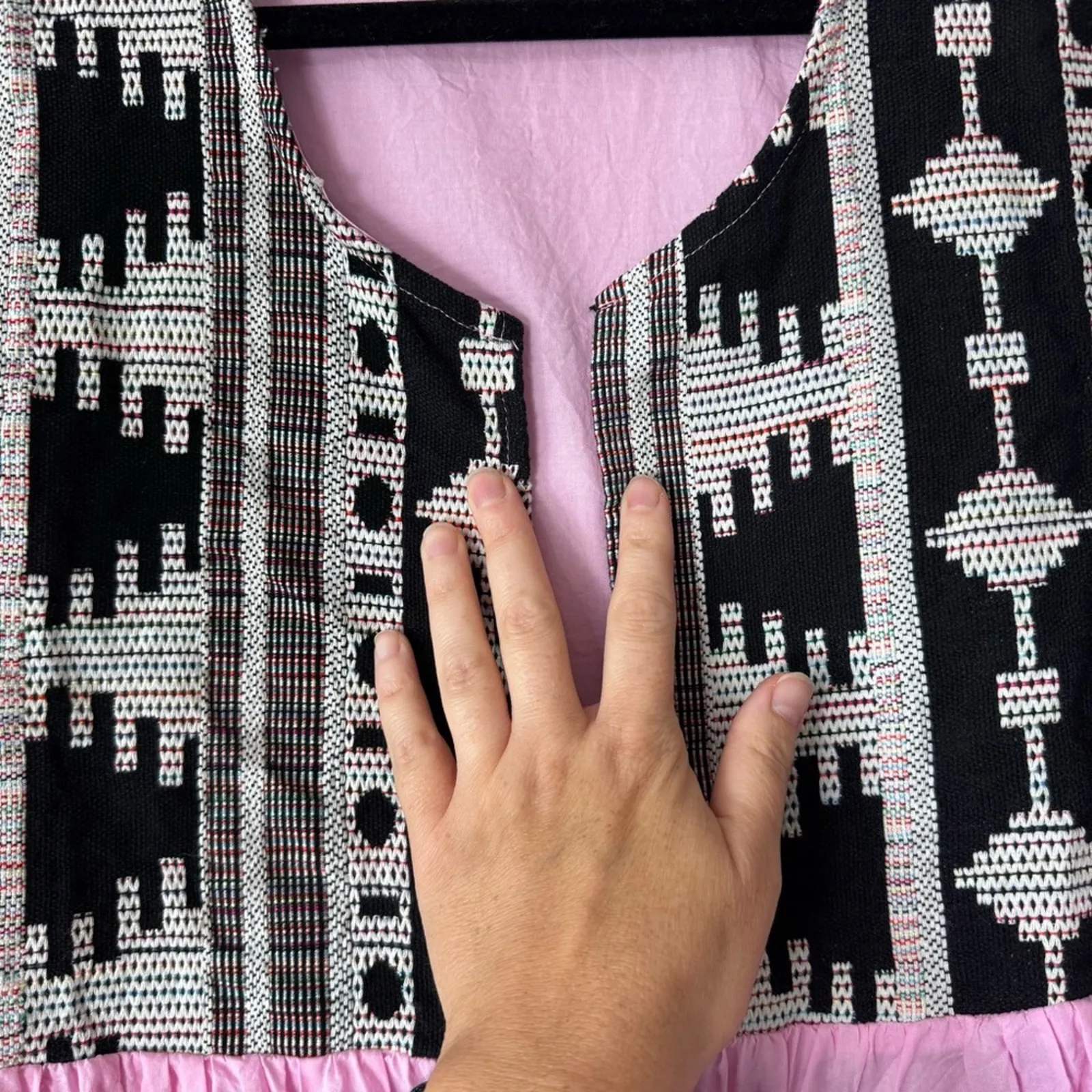 Pink Western Aztec Ruffle Loose Peplum Front Tie Blouse Size Small - Image 4