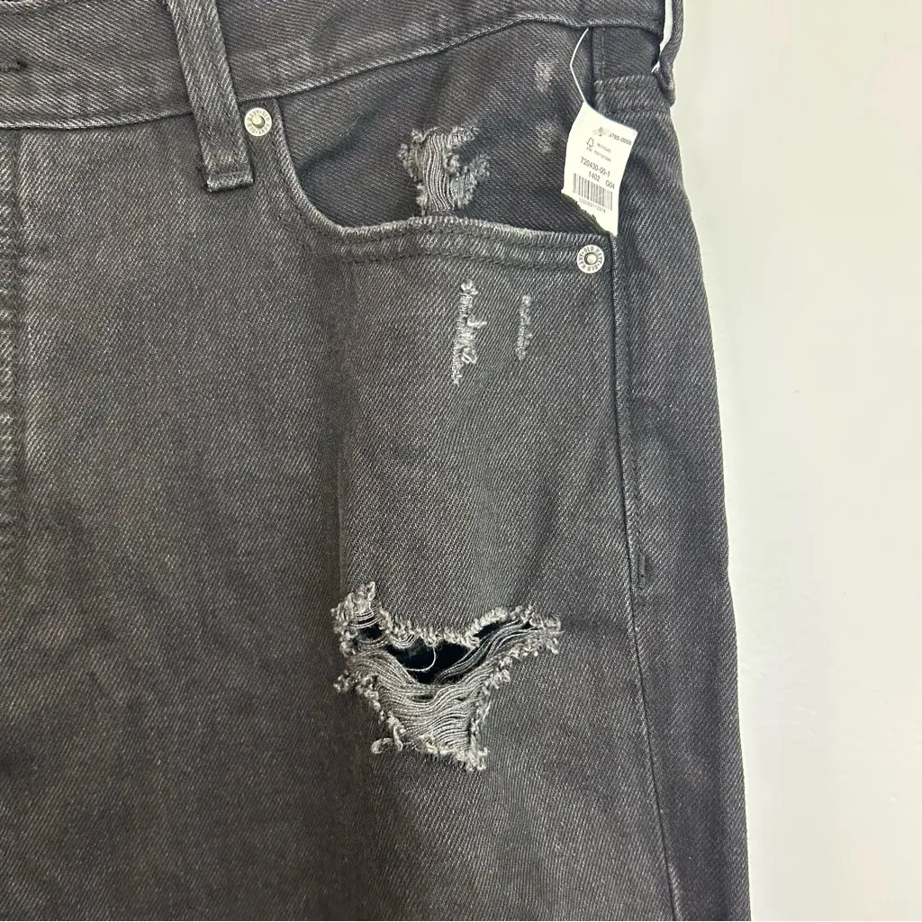 NWT Old Navy Black High Rise Slouchy Straight Distressed Black Denim Jeans Sz 14 - Image 9