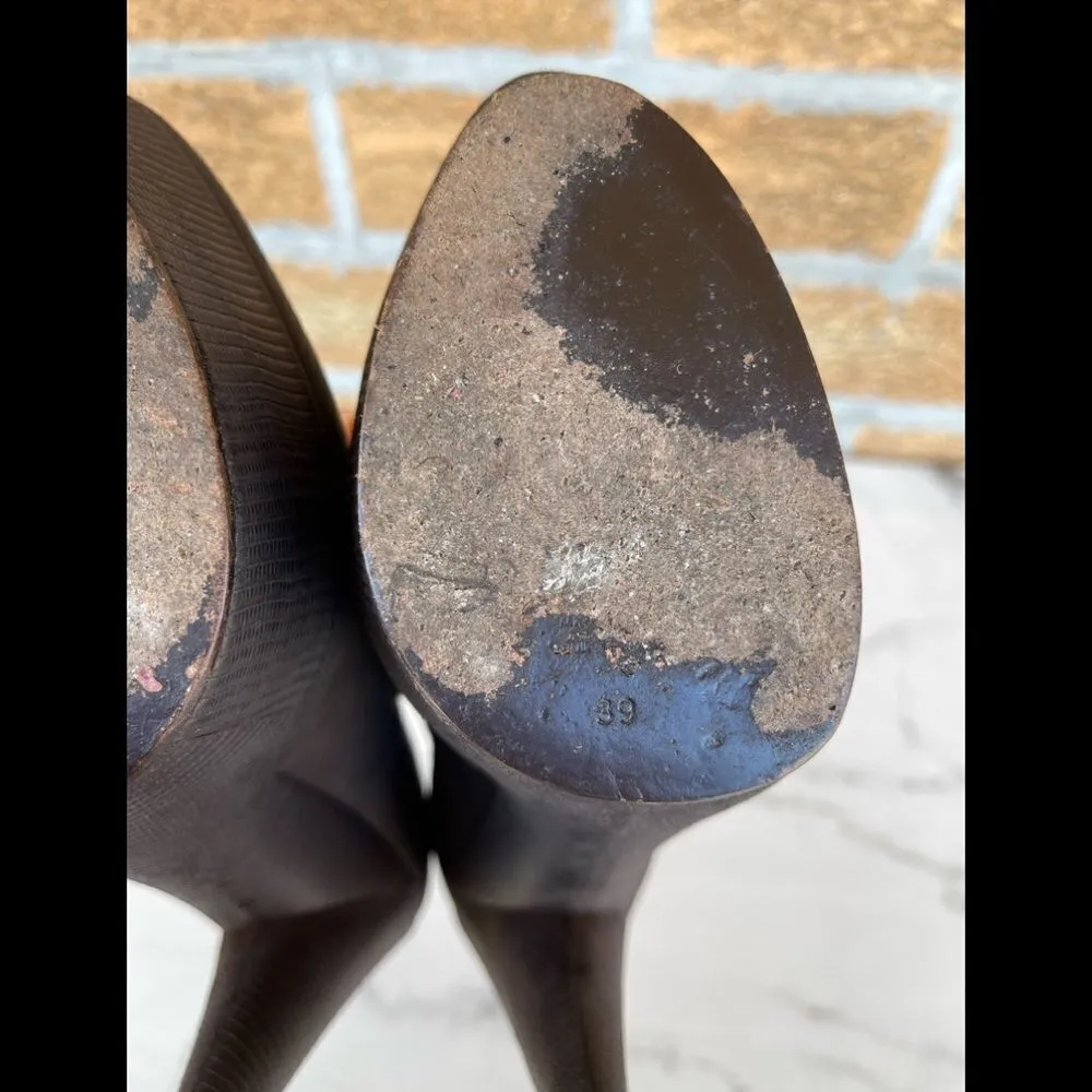 Saint Laurent Brown Ysl Aliama Lizard Embossed Suede Heels Pumps Size 39… Brown - Image 7