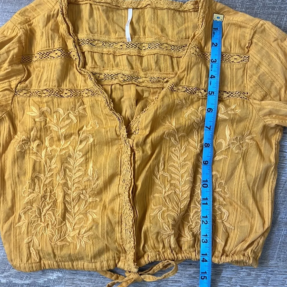 Free People Embroidered Golden Mustard Yellow Follow Your Heart Crop Top SZ XS - Image 4