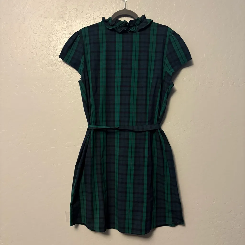 Tommy Hilfiger green, blue black tartan plaid ruffled belt dress size XXL NEW - Image 11