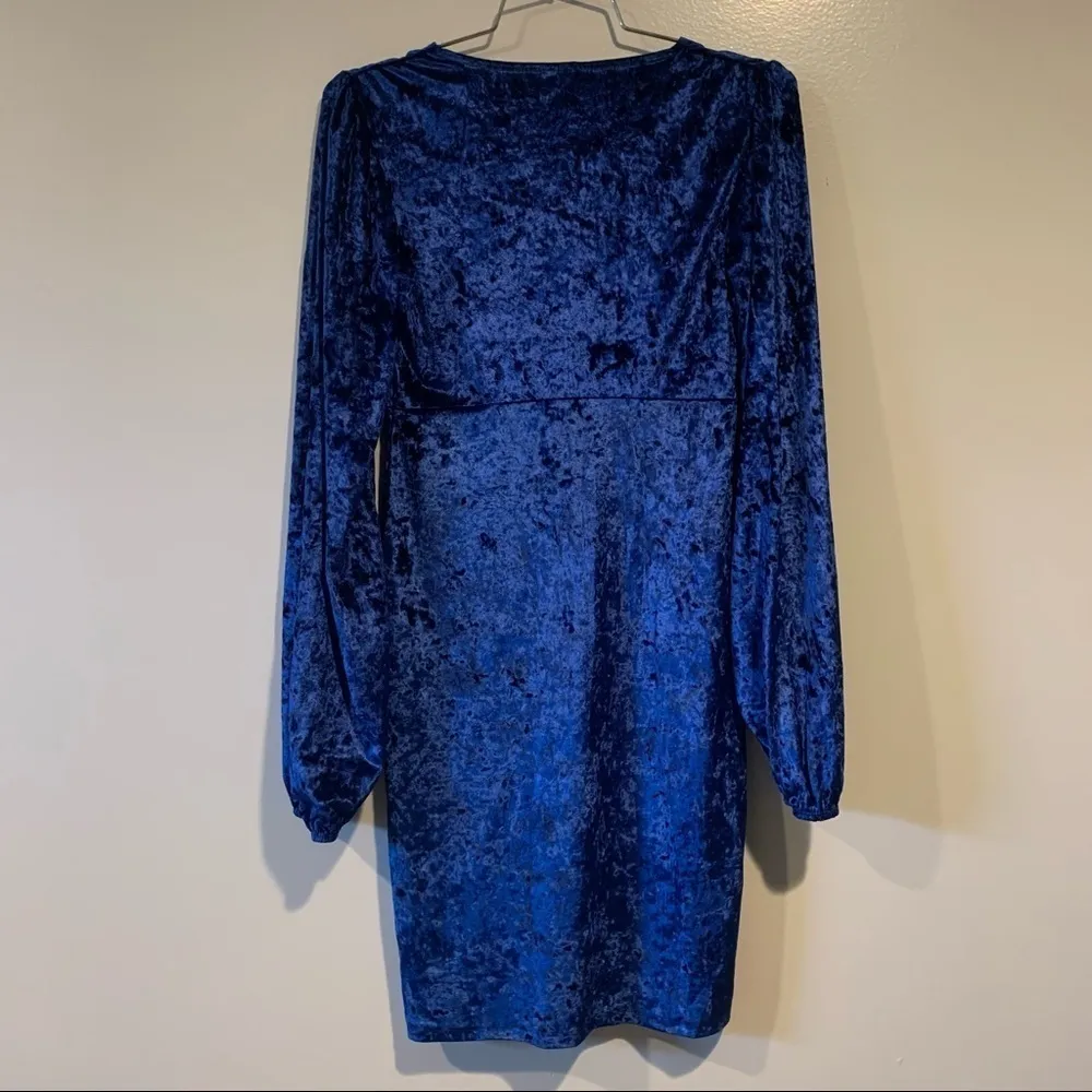 NWT ASOS Blue Velvet Balloon Long Sleeve Bodycon V-Neck Mini Dress Size 4 - Image 9