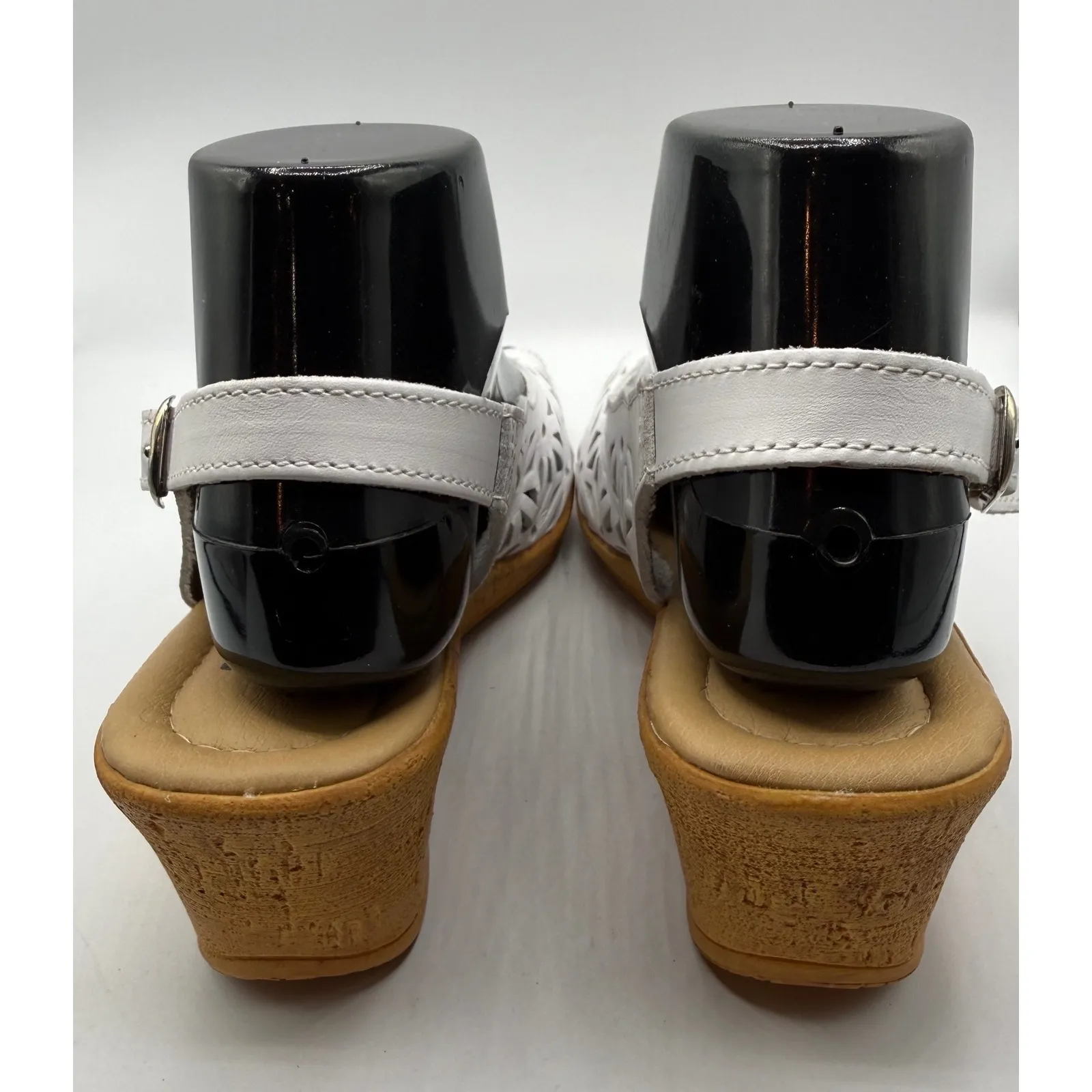 Spring Step Women 7 White Cutout Peep Toe Wedge Sandals Made in Italy Romance - Image 4