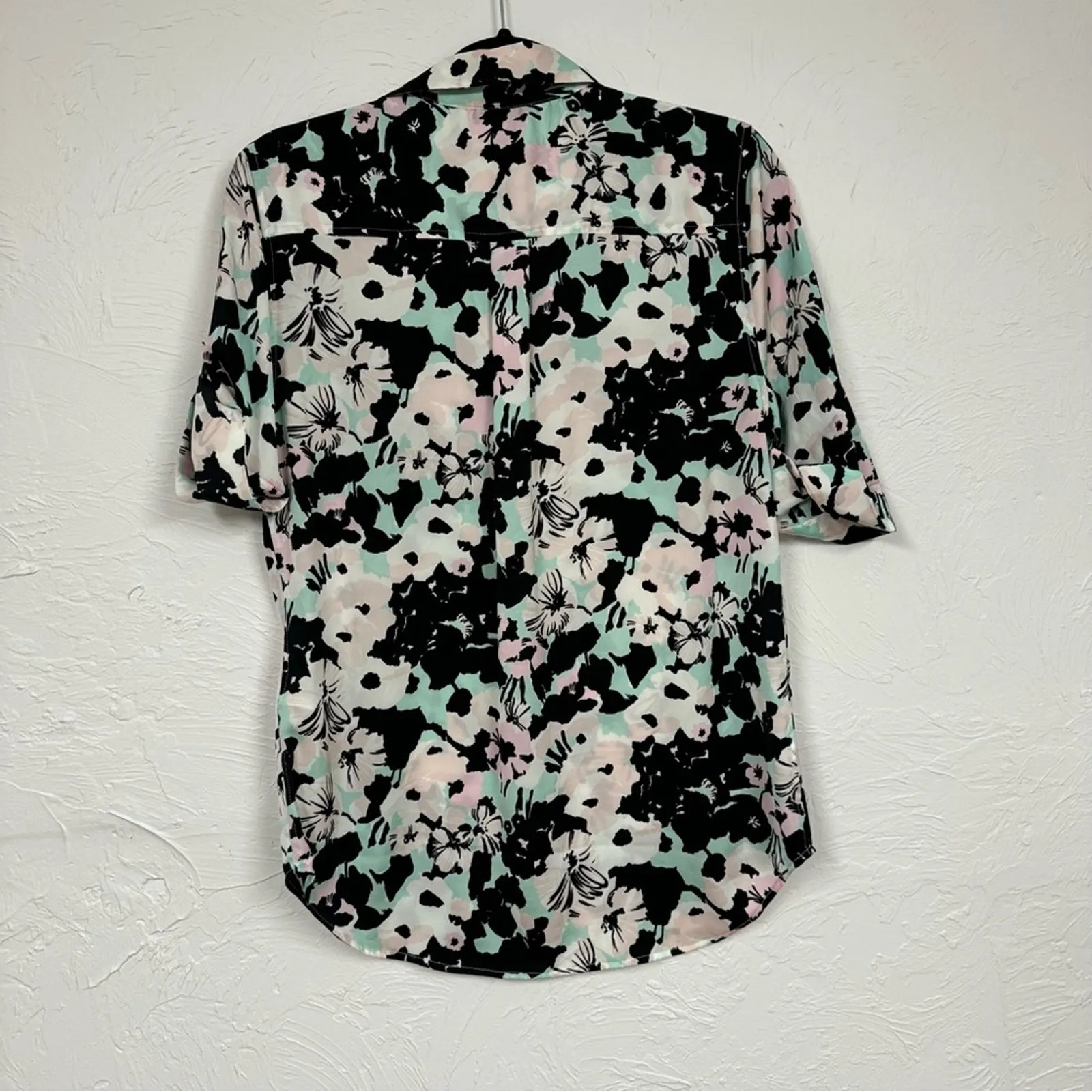 Equipment Black Mint Pink Floral Short Sleeve Button Down Shirt Womens S Top - Image 11