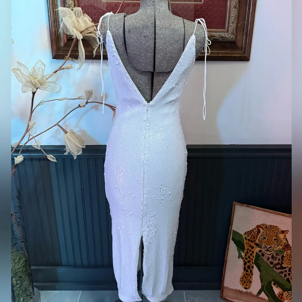 NBD  Revolve White Sequin Midi Dress With Tie Straps ~ Size Medium 💛🍄 - Image 3