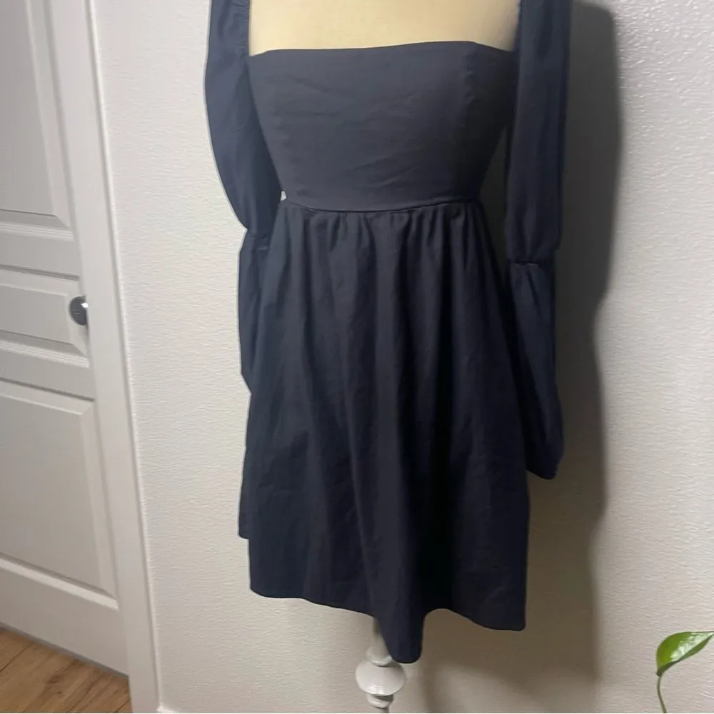 Reformation Size 2 Solid Black Short Mini Dress Long Pouf Sleeve - Image 4