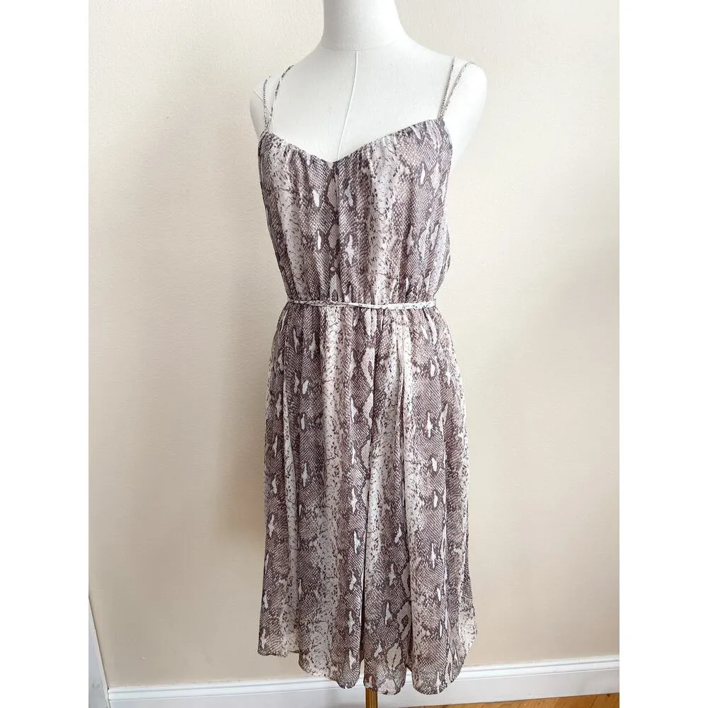 Banana Republic Snake Print Belted Dress Knee Length sz XS Strappy Chiffon Flowy - Image 2
