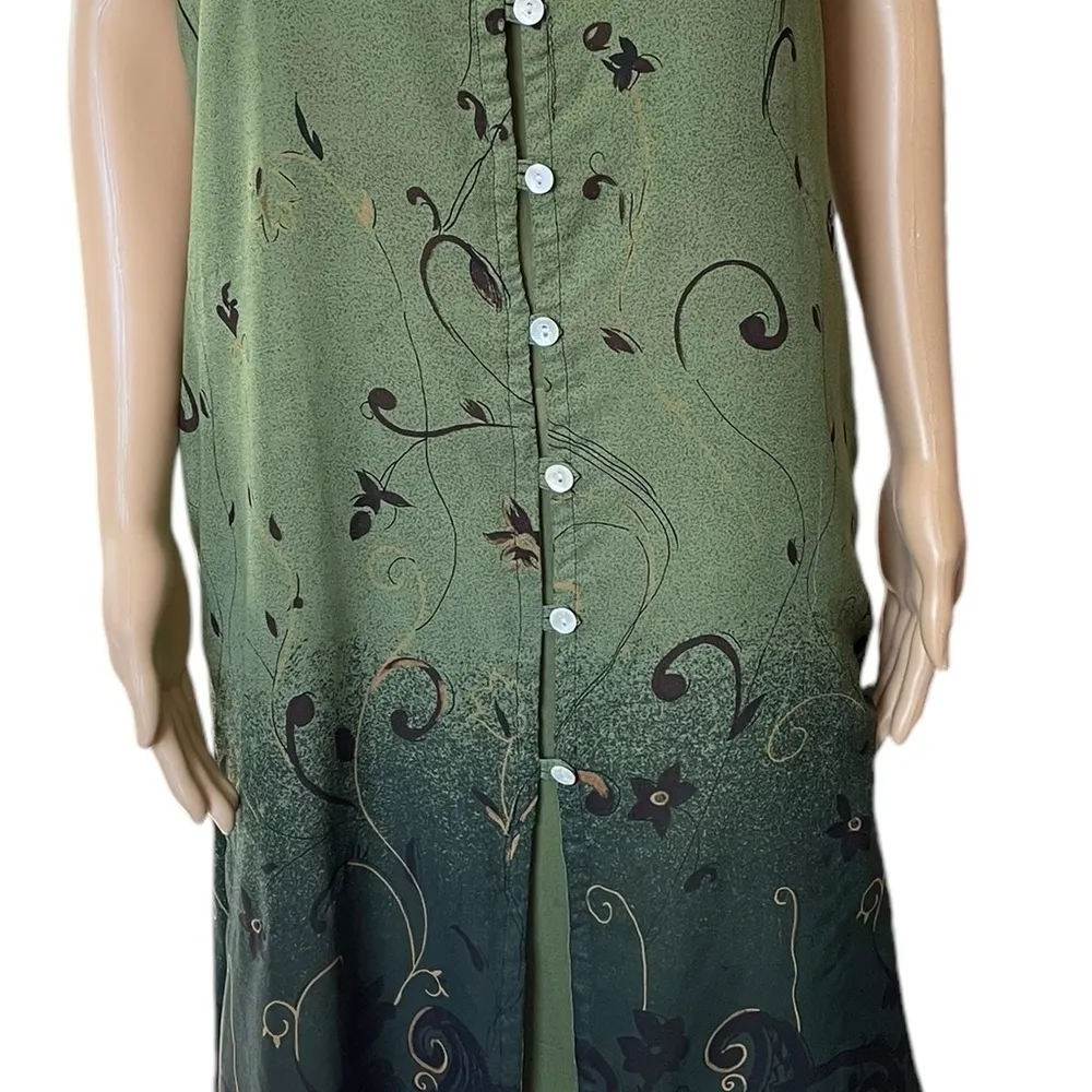 Erika Brooke Vintage 70s Earthy Hippie Witchy Floral Semi Opaque Midi Dress Set Green Size M - Image 2