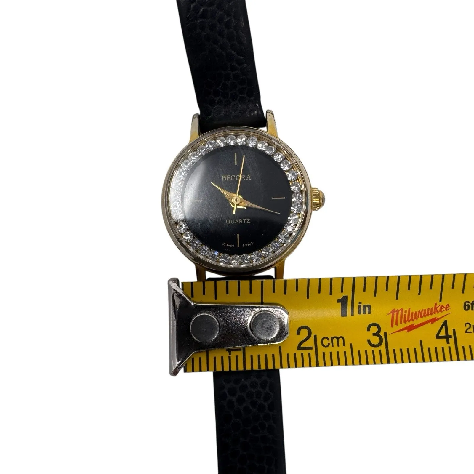 Becora Timewear Watch Quartz Black Dial Crystal Bezel Japan Movt Works 1” - Image 4