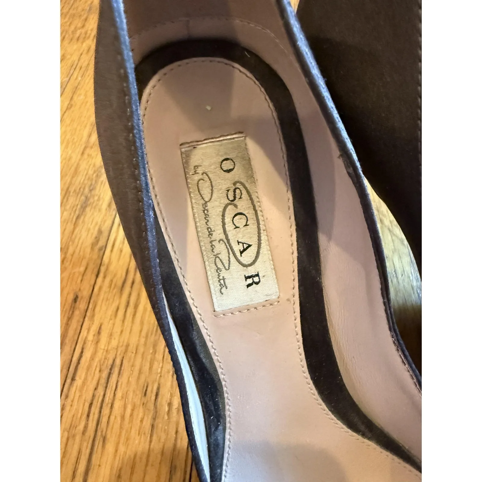 Oscar de la Renta Shoes Womens Size 7M Brown Bow Crystal Peep Toe Heels Italy - Image 2