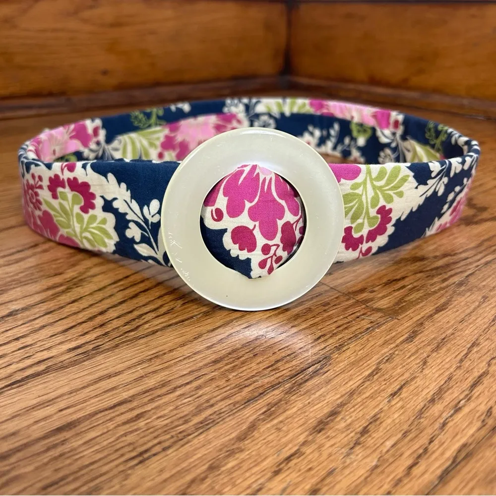 Leta’s Love Fabric Floral BOHO Belt Faux Pearl Iridescent Loop Buckle Size M Green - Image 5