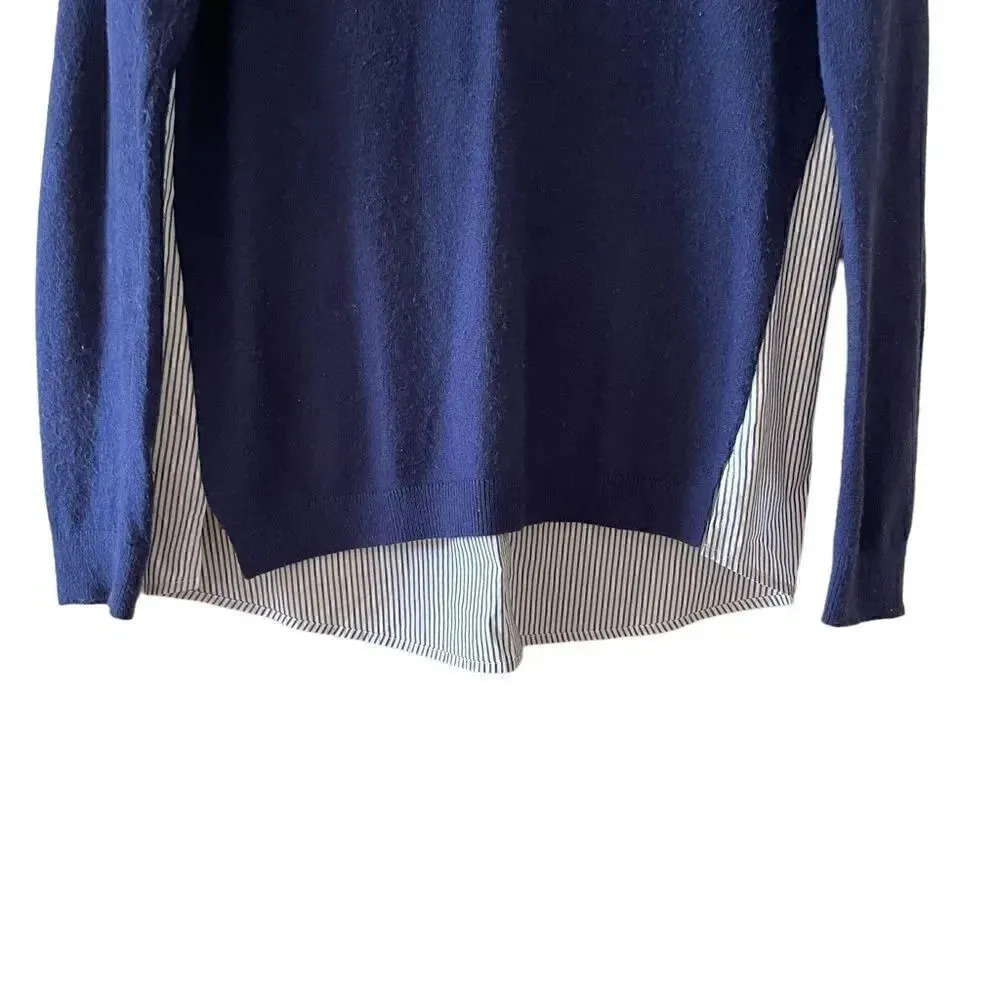 Trouve Mixed Media Solid Front Stripes Back VNeck Lightweight Sweater SZ XS Blue - Image 3