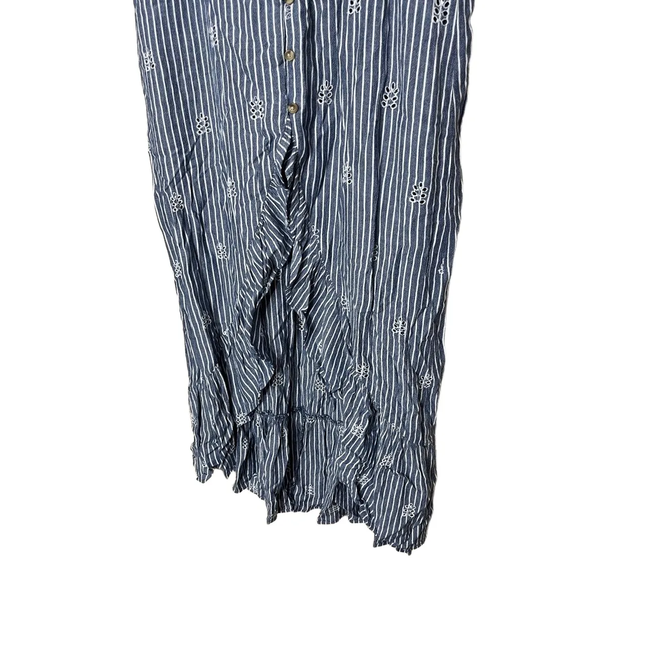 American Eagle Blue White Striped Embroidered Eyelet Button Front Maxi Skirt M‎ Size M - Image 4