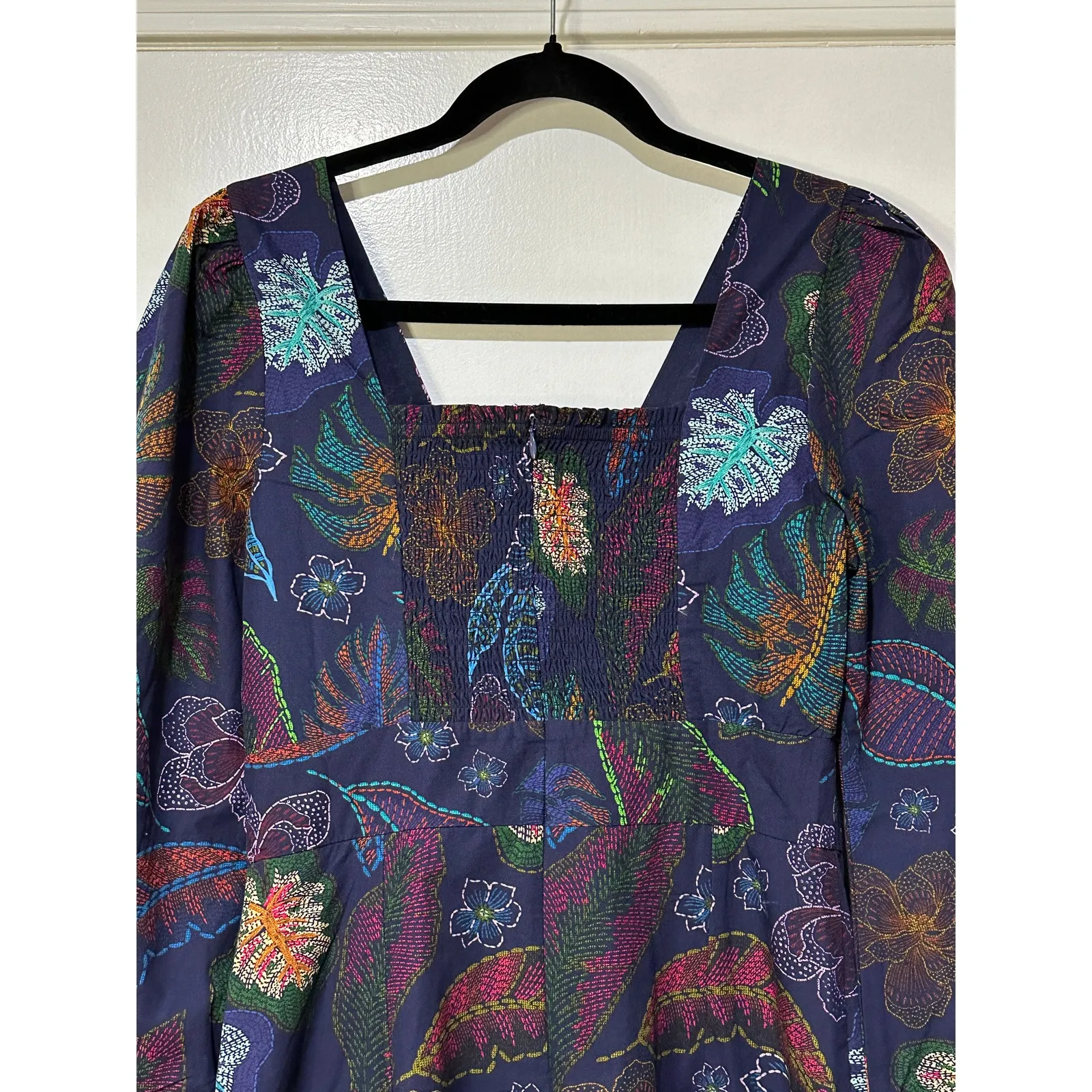 Allison New York Flora Mini Dress Navy Floral Sz 4 NWT Smocked Back Long Sleeves Blue - Image 10