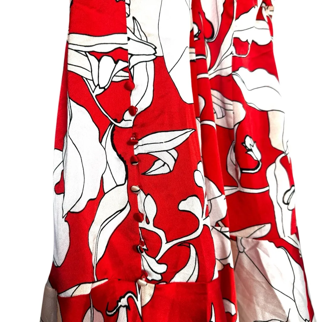 NWT Philosophy Coral Calla Lily Print Red and White Dress Flare Bottom, Sz Lg - Image 6