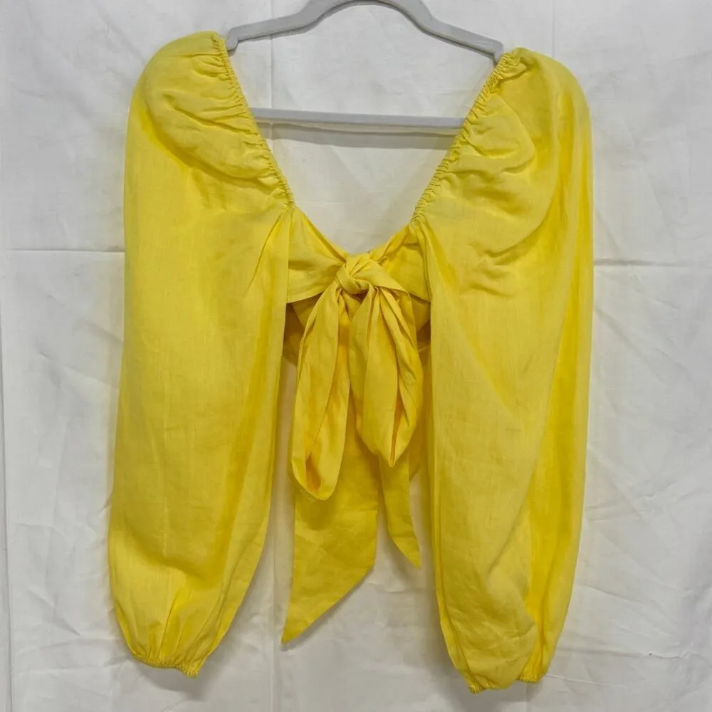 NWT Sofia Charlotte Long Sleeve Twist Front Tie Back Crop Blouse Yellow US 2/ XS - Image 6