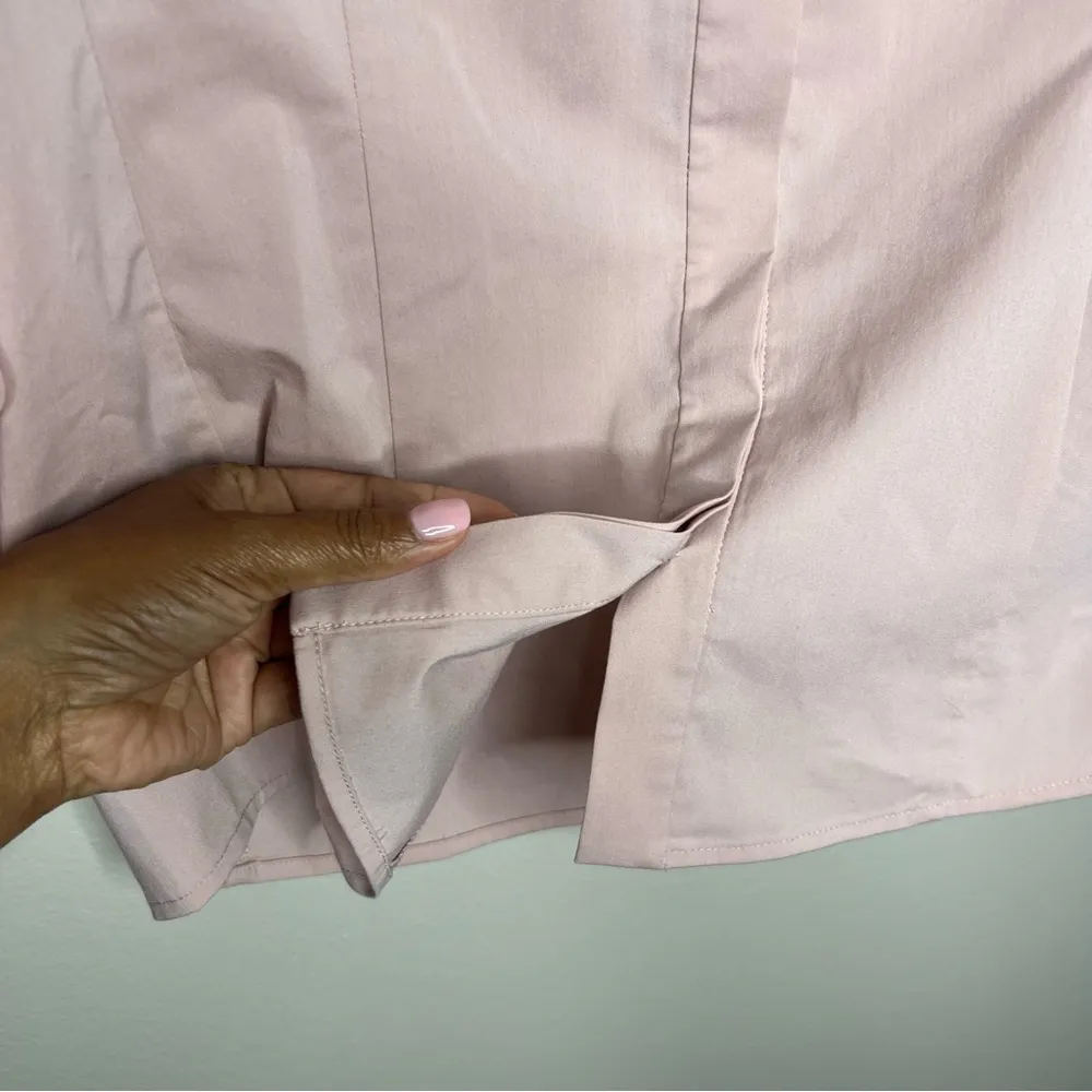 Blush Pink Sheer‎ 3/4 Sleeves Stretch Button Front Shirt M Size M - Image 6